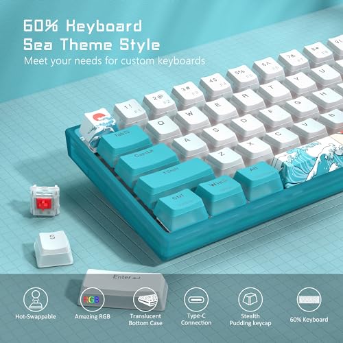 Womier 60% Percent Keyboard, WK61 Mechanical RGB Wired Gaming Keyboard, Hot-Swappable Keyboard with Blue Sea PBT Keycaps for Windows PC Gamers - Linear Red Switch - amzGamess