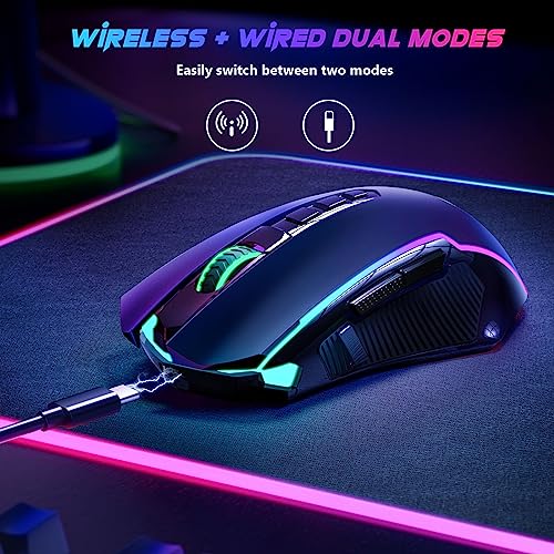 Redragon Gaming Mouse, Wireless Mouse Gaming with 8000 DPI, PC Gaming Mice with Fire Button, RGB Backlit Programmable Ergonomic Mouse Gamer, Rechargeable, 70Hrs for Windows, Mac Gamer, Black - amzGamess