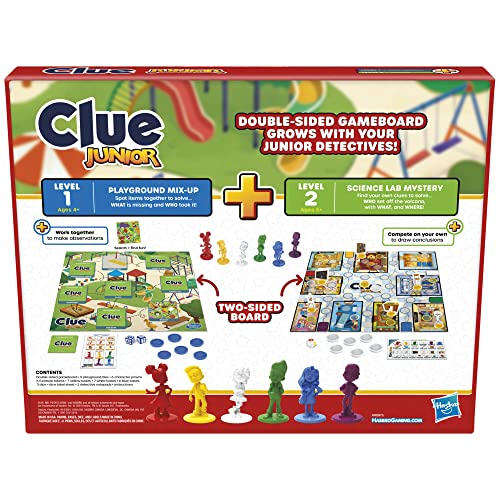 Clue Junior Game, 2-Sided Gameboard, 2 Games in 1, Clue Mystery Game for Younger Kids Ages 4 and Up, 2 to 6 Players