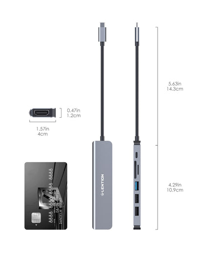 LENTION USB C Hub with 100W Charging, 4K HDMI, Dual Card Reader, USB 3.0 & 2.0 Compatible 2023-2016 MacBook Pro, New Mac Air/Surface, Chromebook, More, Stable Driver Adapter (CB-CE18, Space Gray)