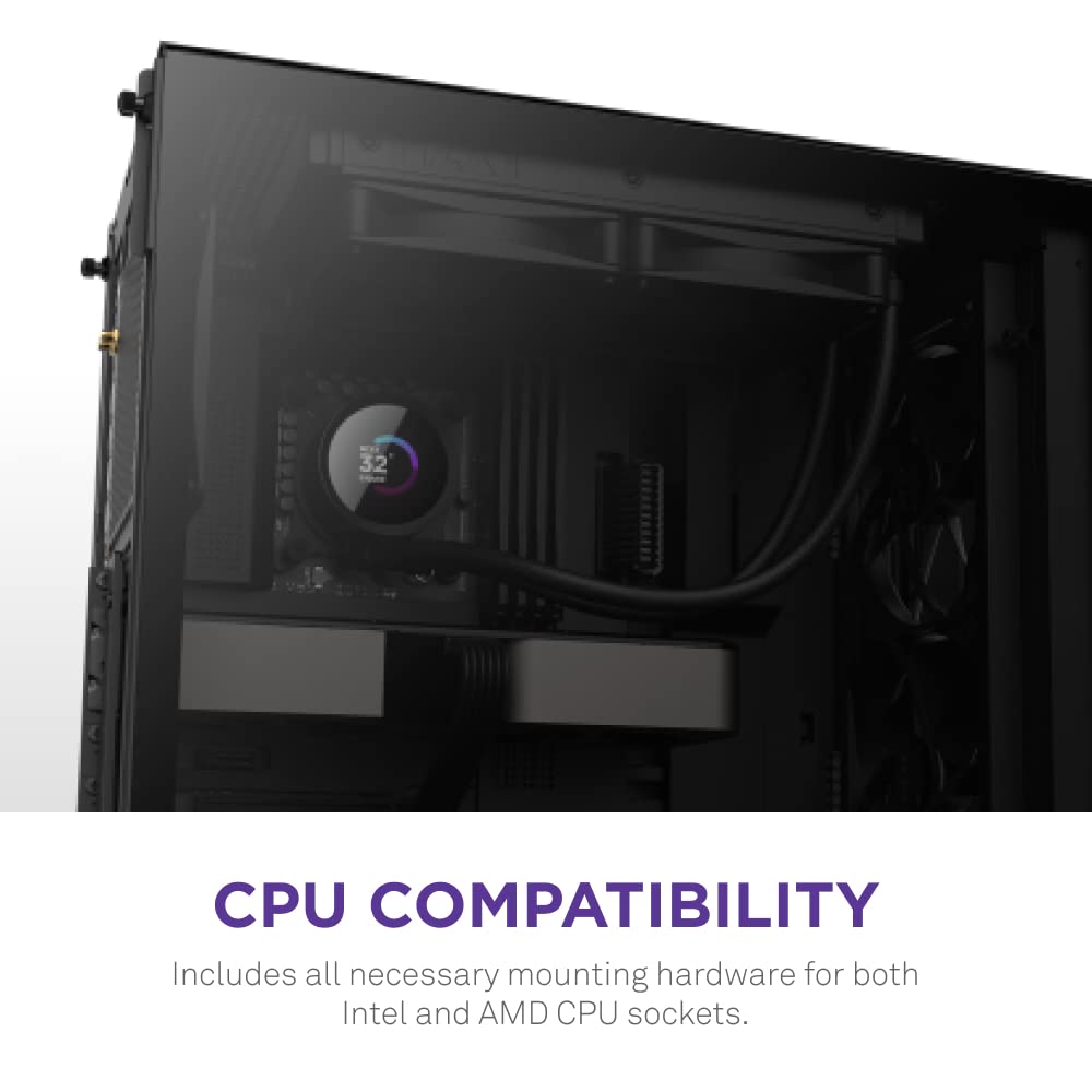 NZXT Kraken 240 - RL-KN-240-B1 - 240mm AIO CPU Liquid Cooler - Customizable 1.54" Square LCD Display for Images, Performance Metrics and More - High-Performance Pump - 2 x F120P Fans - Black - amzGamess