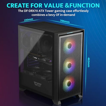 darkFlash ATX Mid-Tower Gaming PC Case, Pre-Installed 3x120mm RGB Fans, with Magnetic Large Mesh Front Panel, Tempered Glass Side Panel Airflow Computer Case(Black)