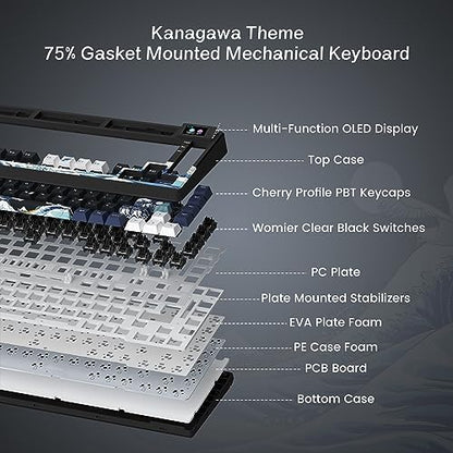 Womier S-K80 75% Keyboard with Color Multimedia Display Mechanical Gaming Keyboard, Hot Swappable Keyboard, Gasket Mount RGB Custom Keyboard, Pre-lubed Stabilizer for Mac/Win, Black Kanagawa Theme - amzGamess
