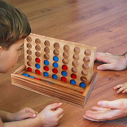 Glintoper Tic Tac Toe & 4 in a Row Table Games Set - Rustic Decor Wood Strategy Board Games for Families - amzGamess