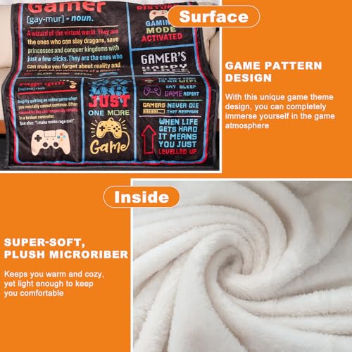 WelDesine Gamer Blanket, Throw Blanket with Definition of Gamer, Cool Gamer Gifts for Men, Gamer Gifts for Teen Boys, Best Gifts for Birthday & Christmas, Easter Basket Stuffers - amzGamess