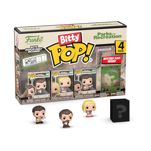 Funko Bitty Pop!: Parks and Recreation Mini Collectible Toys 4-Pack - Ron Swanson, Leslie Knope, Andy Dwyer, & Mystery Chase Figure (Styles May Vary) - amzGamess