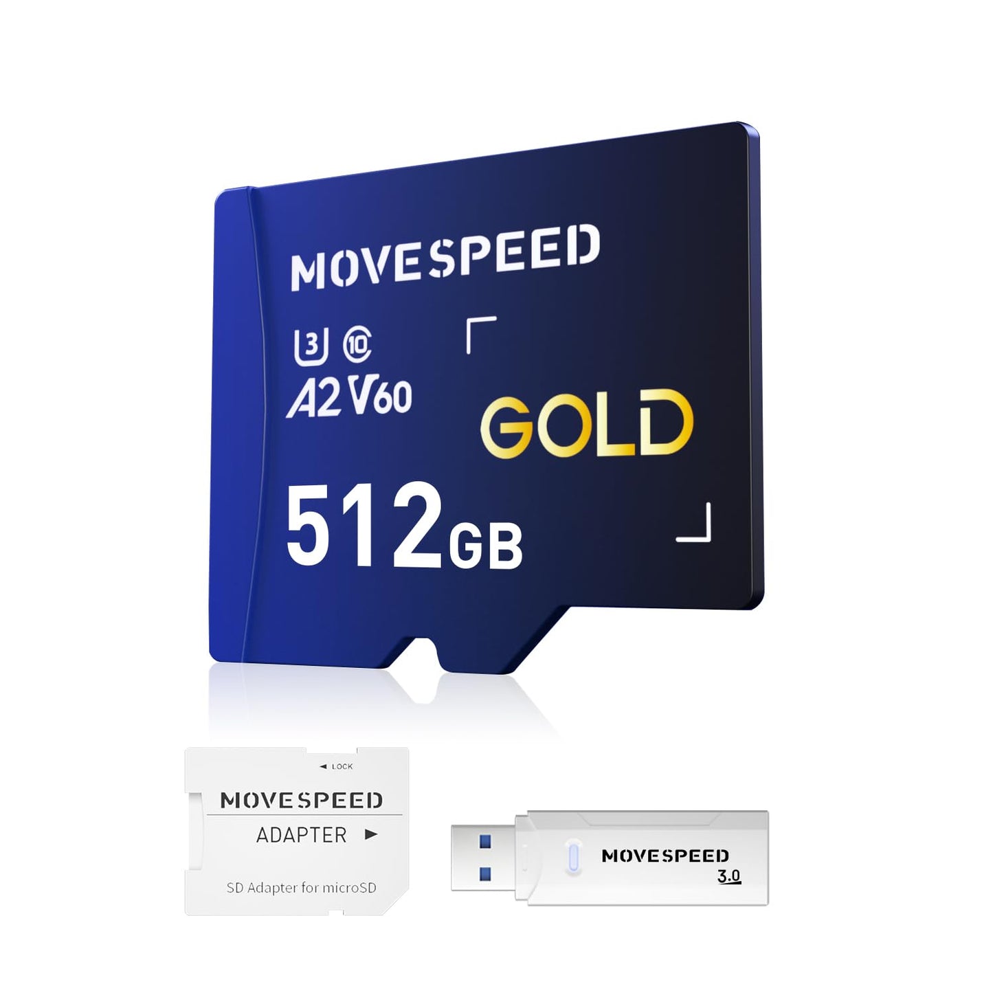 MOVE SPEED 512GB Micro SD Card, Up to 170MB/s Micro SD Memory Card, A2 U3 V60, 4K Full HD Video Recording, with Card Reader and Adapter, for Driving Recorder