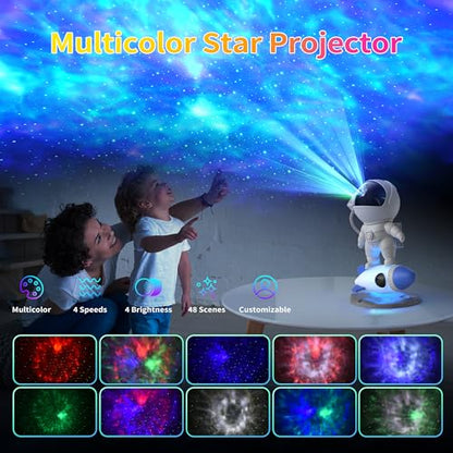 FlyLily Astronaut Galaxy Projector, Star Nebula Projector with Rocket Lamp, Night Lights LED Star Projector for Bedroom, Remote Control, White Noises, Bluetooth Speaker for Ceiling, Room Decor, Gifts