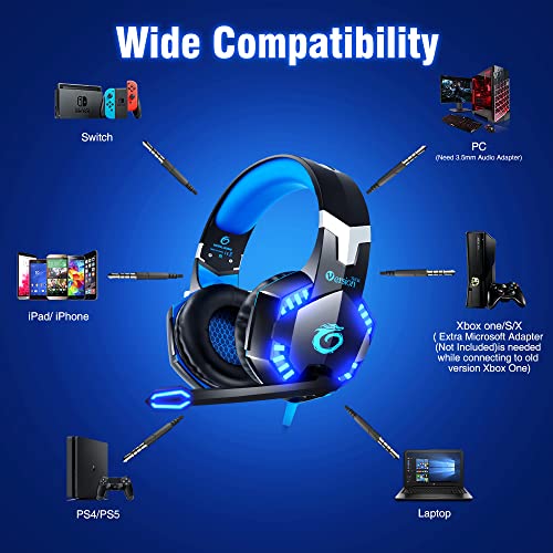 VersionTECH. G2000 Gaming Headset for PS5 PS4 Xbox One Controller,Bass Surround Noise Cancelling Mic, Over Ear Headphones with LED Lights for Mac Laptop Xbox Series X S Nintendo Switch NES PC Games - amzGamess