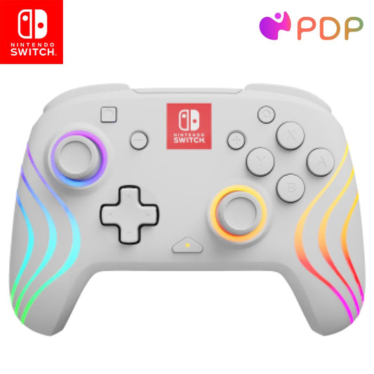 PDP Afterglow™ Wave Enhanced Wireless Nintendo Switch Pro Controller, 8 Colors RGB LED, Dual Programmable Gaming Buttons, 40 Hour Rechargeable Battery Power, Officially Licensed by Nintendo: White