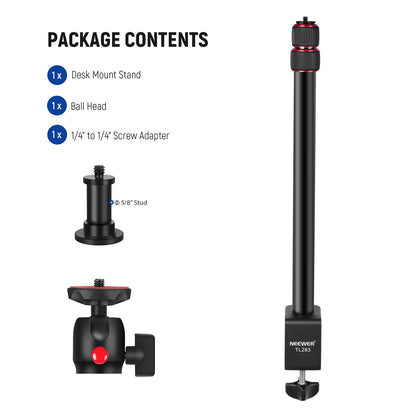 NEEWER Extendable Camera Desk Mount with 1/4" Ball Head, 17”-40” Adjustable Table Light Stand with 1/4" Screw Adapter and C Clamp for DSLR Camera, Ring Light, Live Stream, Vlog, Max Load: 6.6lb/3kg