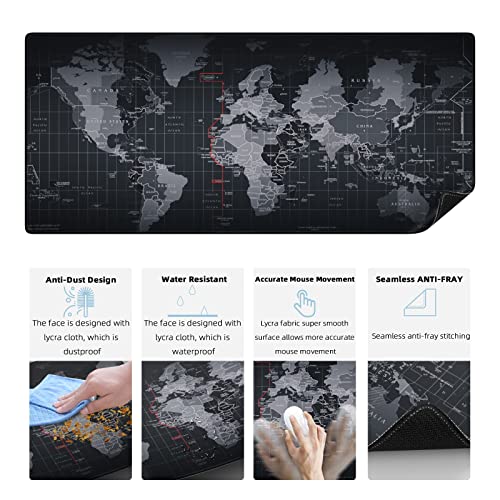 PULAIXIN 5 in 1 Keyboard Mouse Pad Set, Mouse Pad Wrist Support, Extended Gaming Mouse Pad + Keyboard Wrist Rest Support, (34.5×15.7 in) Large Ergonomic Mousepad Desk Mat Combo -Black World Map - amzGamess