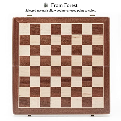 A&A 15" Magnetic Wooden Chess Set/Folding Board / 3" King Height German Knight Staunton Chess Pieces/Mahogany & Maple Inlaid /2 Extra Queen - amzGamess