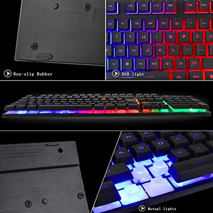 BlueFinger RGB Gaming Keyboard and Backlit Mouse Combo, USB Wired, LED Gaming Set for Laptop PC Computer Game and Work