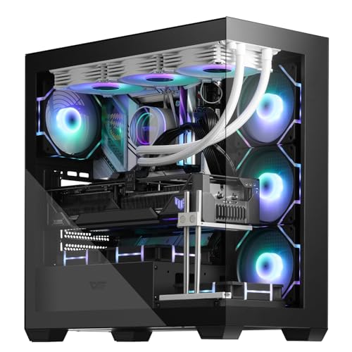 darkFlash ATX Mid-Tower PC Case, Pre-Install 4 PWM ARGB Fans Computer Case, Full View Dual Tempered Glass Gaming PC Case, Type C Port, Supports up to 360mm Water Cooling Radiator (Black)