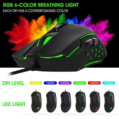 LeadsaiL Gaming Mouse Wired RGB PC Gaming Mice,Up to 7200 DPI, 8 Programmable Buttons,6 Color Backlight, Ergonomic Optical Computer Wired Mouse with Fire Button for Desktop PC Laptop Gamer & Work - amzGamess