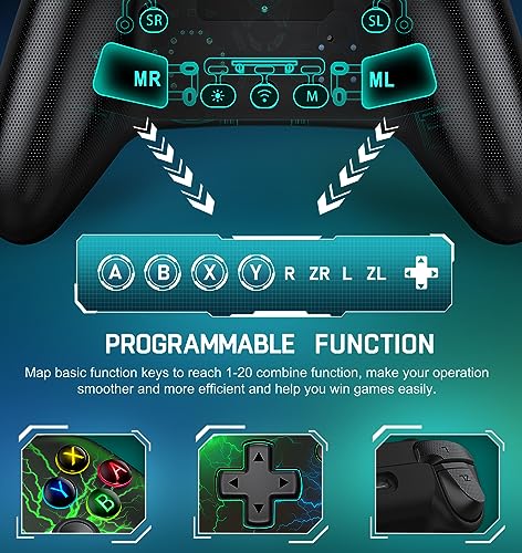 Wireless Switch Controller for Nintendo Switch Controller/Switch Lite/Switch OLED, Rgb Switch Pro controller for Windows PC IOS Android,Switch Remote Gamepad with Programmable/Motion Control/Vibration/Turbo/Wakeup - amzGamess