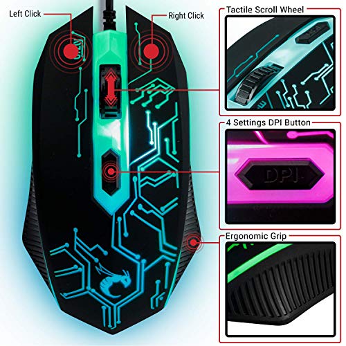 Gaming Keyboard and Mouse and Mouse pad and Gaming Headset, Wired LED RGB Backlight Bundle for PC Gamers and Xbox and PS4 Users - 4 in 1 Edition Hornet RX-250 - amzGamess