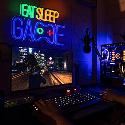 Game Neon Sign, EAT SLEEP GAME Wall Decor Glow at Night Neon Light for Gamer Boy Game Room Decor Bedroom Wall Gaming Wall Decoration (Blue)