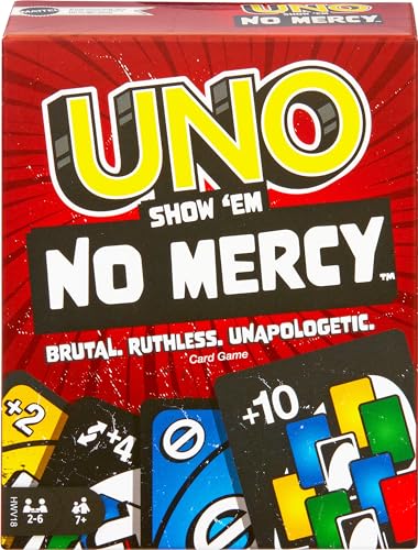 Mattel Games UNO Show ‘em No Mercy Card Game for Kids, Adults & Family Parties and Travel with Extra Cards, Special Rules and Tougher Penalties