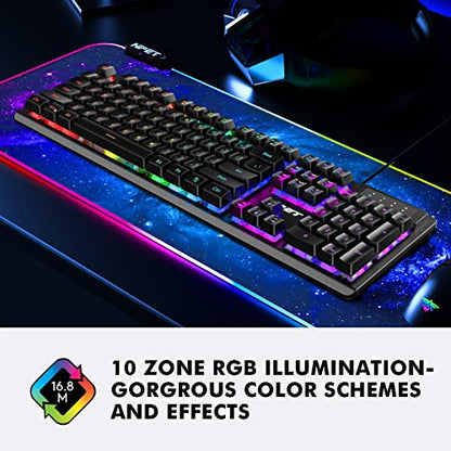 NPET K10 Wired Gaming Keyboard, LED Backlit, Spill-Resistant Design, Multimedia Keys, Quiet Silent USB Membrane Keyboard for Desktop, Computer, PC (Black) - amzGamess