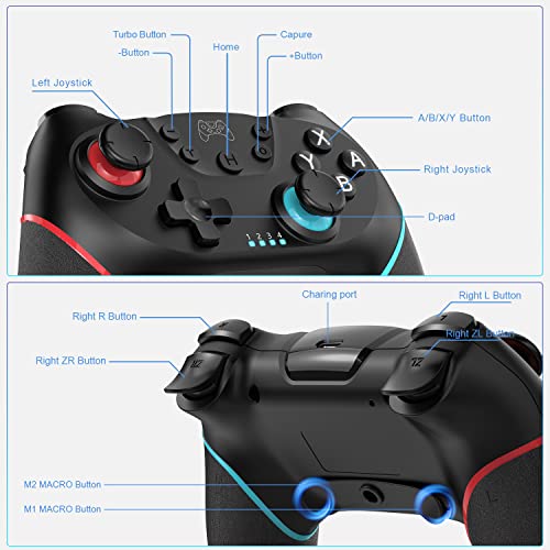 Deepdawn Switch Controller, Wireless Pro Controller Compatible with Nintendo Switch, Wireless Gamepad Joystick with Programmable Function【2023 Upgraded Version】 - amzGamess