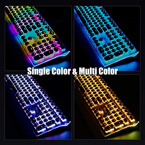 RK ROYAL KLUDGE S108 Typewriter Keyboard, Retro Mechanical Gaming Keyboard Wired 108 Keys with RGB Backlit Sidelight, Detachable Wrist Rest, Round Keycaps Blue Switches - Black - amzGamess