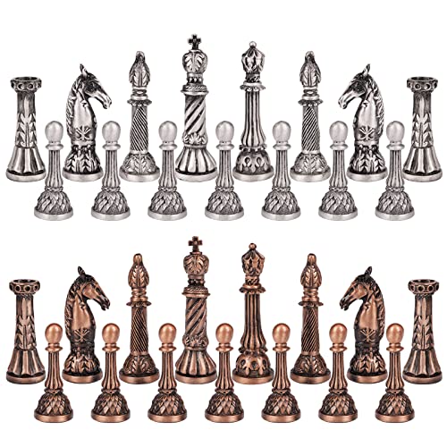 Retro Metal Chess Set for Adults and Kids – Marbling Chess Board with Chess Pieces – Travel Chess Set with Metal Pieces – Folding Chessboard – Ideal for Beginners and Professional Players