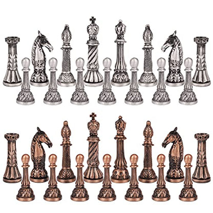 Retro Metal Chess Set for Adults and Kids – Marbling Chess Board with Chess Pieces – Travel Chess Set with Metal Pieces – Folding Chessboard – Ideal for Beginners and Professional Players