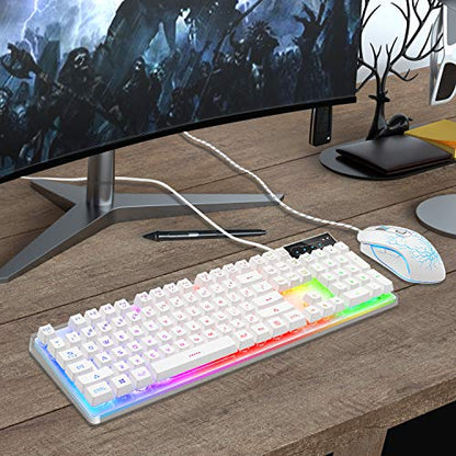 Gaming Keyboard and Mouse Combo, K1 RGB LED Backlit Keyboard with 104 Key for PC/Laptop(White) - amzGamess