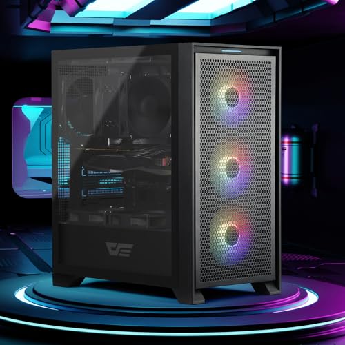 darkFlash ATX Mid-Tower Gaming PC Case, Pre-Installed 3x120mm RGB Fans, with Magnetic Large Mesh Front Panel, Tempered Glass Side Panel Airflow Computer Case(Black)