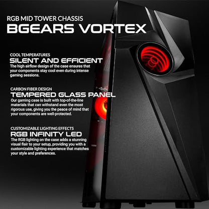 SAAV T101 Vortex Gaming PC Desktop Computer Tower - Intel Core i5 3.2GHz, 16GB, AMD RX 580 8GB GDDR5, 1TB SSD, RGB, WiFi 5, Bluetooth, Windows 10, Mouse & Keyboard, 1 Year Warranty
