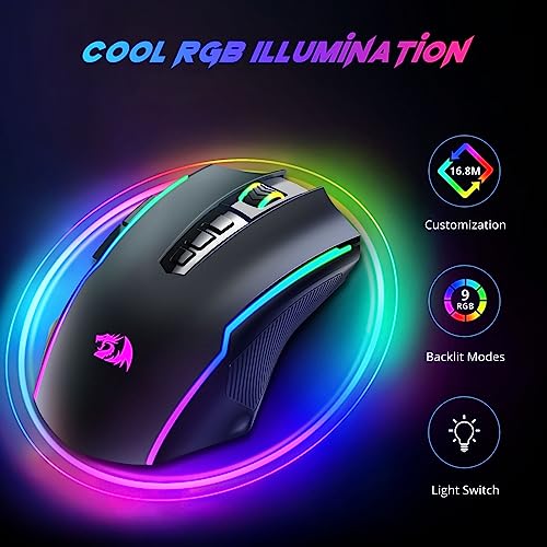 Redragon Gaming Mouse, Wireless Mouse Gaming with 8000 DPI, PC Gaming Mice with Fire Button, RGB Backlit Programmable Ergonomic Mouse Gamer, Rechargeable, 70Hrs for Windows, Mac Gamer, Black - amzGamess