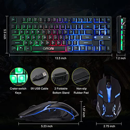 CHONCHOW 87 Keys TKL Gaming Keyboard and Mouse Combo, Wired LED Rainbow Backlit Keyboard 800-3200 DPI RGB Mouse, Gaming for PS4 Xbox PC Laptop Mac