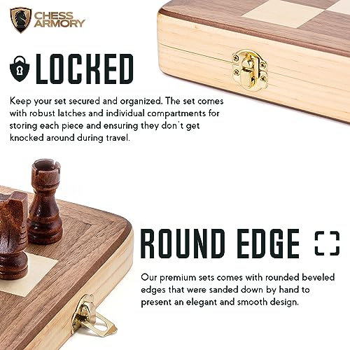 Chess Armory Chess Sets 15 Inch Wooden Chess Set Board Game for Adults and Kids with Extra Queen Pieces & Storage Box - amzGamess