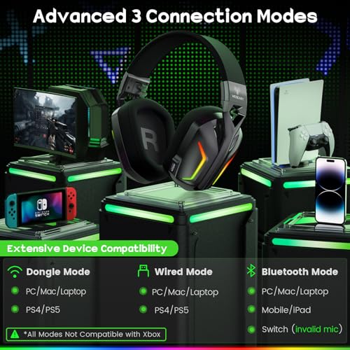 WESEARY 7.1 Wireless Gaming Headset with Microphone for PS4, PS5, PC, Switch, Mac, 2.4GHz Bluetooth Gaming Headphones with Crystal-Clear Mic, 50Hr Battery, Cool RGB - amzGamess