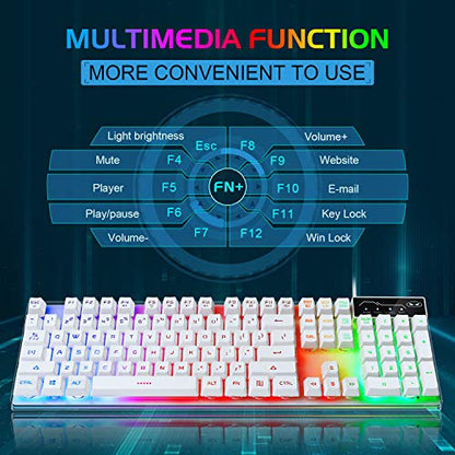 Gaming Keyboard and Mouse Combo, K1 RGB LED Backlit Keyboard with 104 Key for PC/Laptop(White) - amzGamess