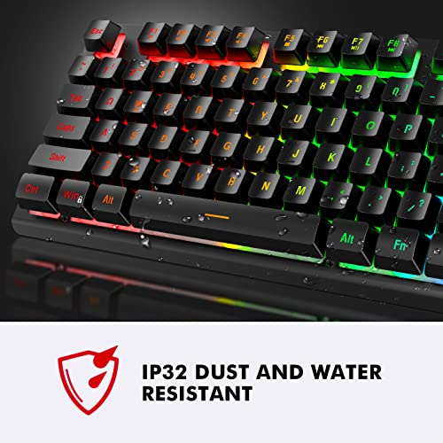 NPET K10 Wired Gaming Keyboard, LED Backlit, Spill-Resistant Design, Multimedia Keys, Quiet Silent USB Membrane Keyboard for Desktop, Computer, PC (Black) - amzGamess