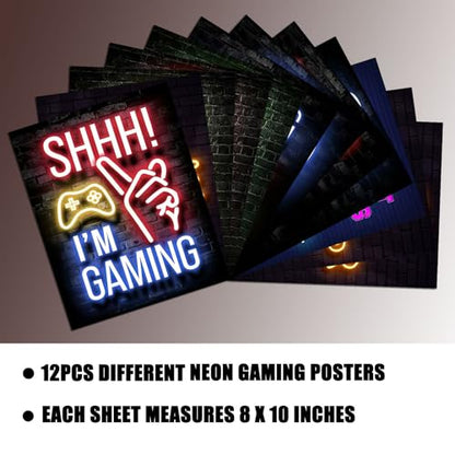 12Pcs Neon Gaming Posters,Gaming Room Decor Teen Boys Gamer Room Decor for Boys,Gamer Wall Art Decor for Boys Room Decor Bedroom,No Frame(8 X 10 INCHES) - amzGamess
