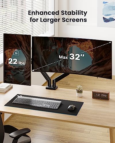 ErGear Dual Monitor Mount up to 32 inches Screen, Max 22 lbs Each Arm, Adjustable Dual Monitor Stand, Sturdy Steel Dual Monitor Arm with 180° Swivel, Tilt, 360° Rotation for Home Office, VESA 75/100mm