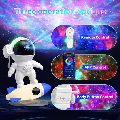 FlyLily Astronaut Galaxy Projector, Star Nebula Projector with Rocket Lamp, Night Lights LED Star Projector for Bedroom, Remote Control, White Noises, Bluetooth Speaker for Ceiling, Room Decor, Gifts