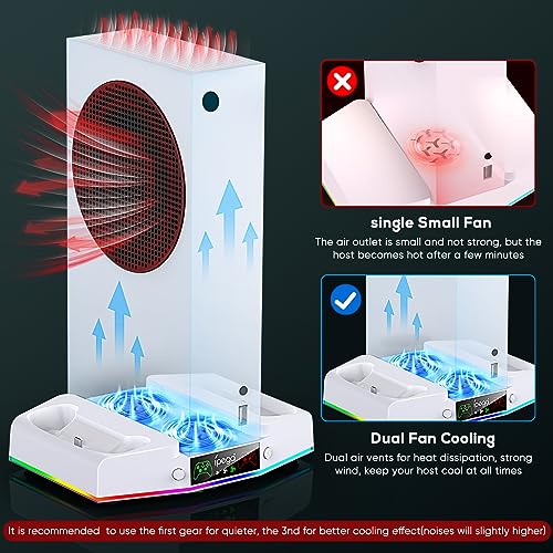 Upgraded Cooling Fan Stand for Xbox Series S with Charger Station, MENEEA Controller Charging Dock & Console Cooler System with 15 Colorful RGB Light & Headset Hook, Accessories for XSS - amzGamess