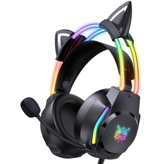 ONITOON Gaming Headset with Microphone, Cat Ears Headphones for PC/PS4/PS5/XBOX/Switch, RGB Backlight & Virtual Surround Sound, Lightweight Over Ear Headphones with Auto-Adjustable Headband