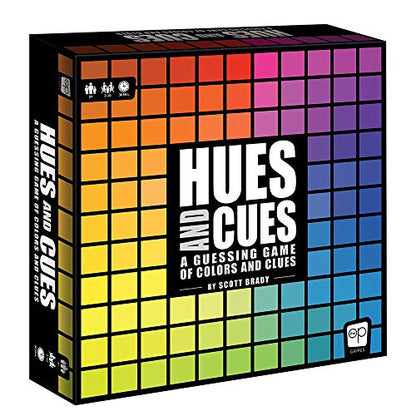 USAOPOLY HUES and CUES | Vibrant Color Guessing Game Perfect for Family Game Night | Connect Clues and Colors Together | 480 Color Squares to Guess