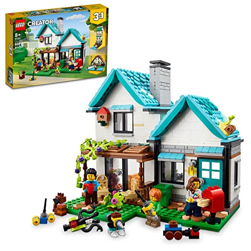 LEGO Creator 3 in 1 Cozy House Building Kit, Rebuild into 3 Different Houses, Includes Family Minifigures and Accessories, DIY Building Toy Ideas for Outdoor Play for Kids, Boys and Girls, 31139