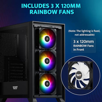 darkFlash ATX Mid-Tower Gaming PC Case, Pre-Installed 3x120mm RGB Fans, with Magnetic Large Mesh Front Panel, Tempered Glass Side Panel Airflow Computer Case(Black)
