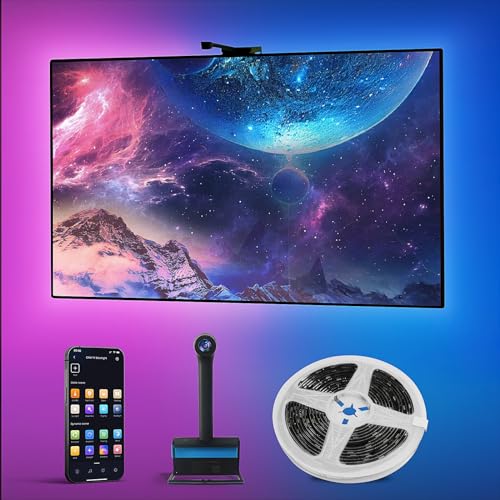 Ailofy Smart TV LED Backlight with Camera, LED Strip Lights for TV 75-85 inch, 16.4ft TV Backlight Sync to Screen& Music, Color Changing Lights for TV Work with Alexa & Google Assistant, App Control