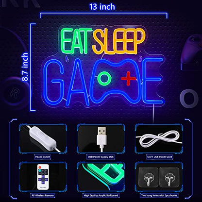 Game Neon Sign, EAT SLEEP GAME Wall Decor Glow at Night Neon Light for Gamer Boy Game Room Decor Bedroom Wall Gaming Wall Decoration (Blue)