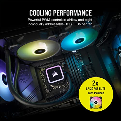 Corsair H100x RGB Elite Liquid CPU Cooler For Desktop - 32 Dynamic LEDs SP120 Series PWM Fans with AirGuide Technology Intel® LGA 1700, 1200, 115X, 2066, AMD® AM5/AM4 Sockets Black, 240mm AIO