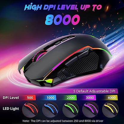 Redragon Gaming Mouse, Wireless Mouse Gaming with 8000 DPI, PC Gaming Mice with Fire Button, RGB Backlit Programmable Ergonomic Mouse Gamer, Rechargeable, 70Hrs for Windows, Mac Gamer, Black - amzGamess